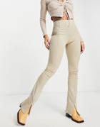 Topshop Flared Pant With Split Hems In Stone-neutral