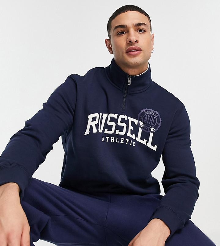 Russell Athletic Collegiate Half Zip Sweatshirt In Navy