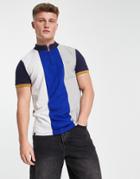 Le Breve Half Zip Stripe T-shirt In White Gray Blue-navy
