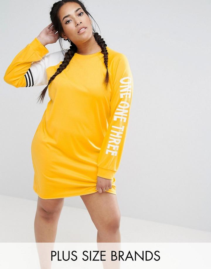 One One Three Track Dress With Logo Print Sleeve - Yellow