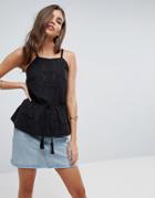 Asos High Neck Cami With Lace Inserts - Black