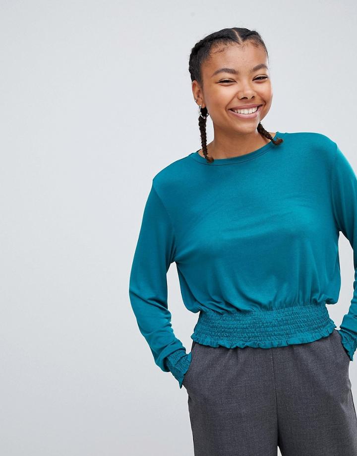 Monki Gathered Hem Sweater - Green