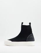 River Island Knitted High Top Sneakers In Black