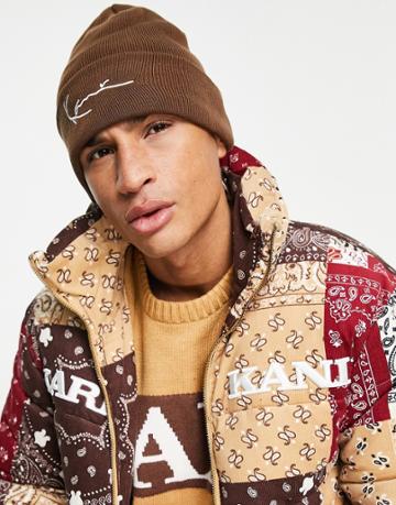 Karl Kani Signature Beanie In Dark Brown