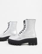 Lamoda Chunky Flat Boots In Silver