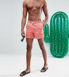 Asos Tall Swim Shorts In Acid Wash Red In Short Length - Red