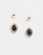 Asos Design Pack Of 2 Stud Earrings With Stone In Gold Tone