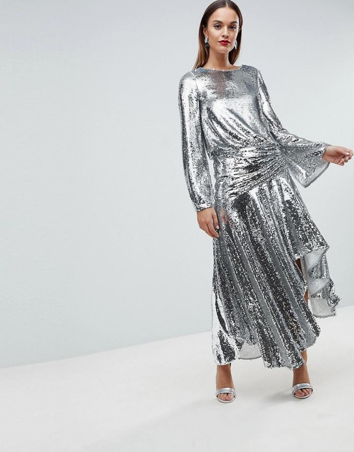 Asos Red Carpet Drop Waist All Over Sequin Midi Dress - Multi