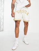 Siksilk Basketball Shorts In Beige With Pinstripe And Varsity Print - Part Of A Set-white