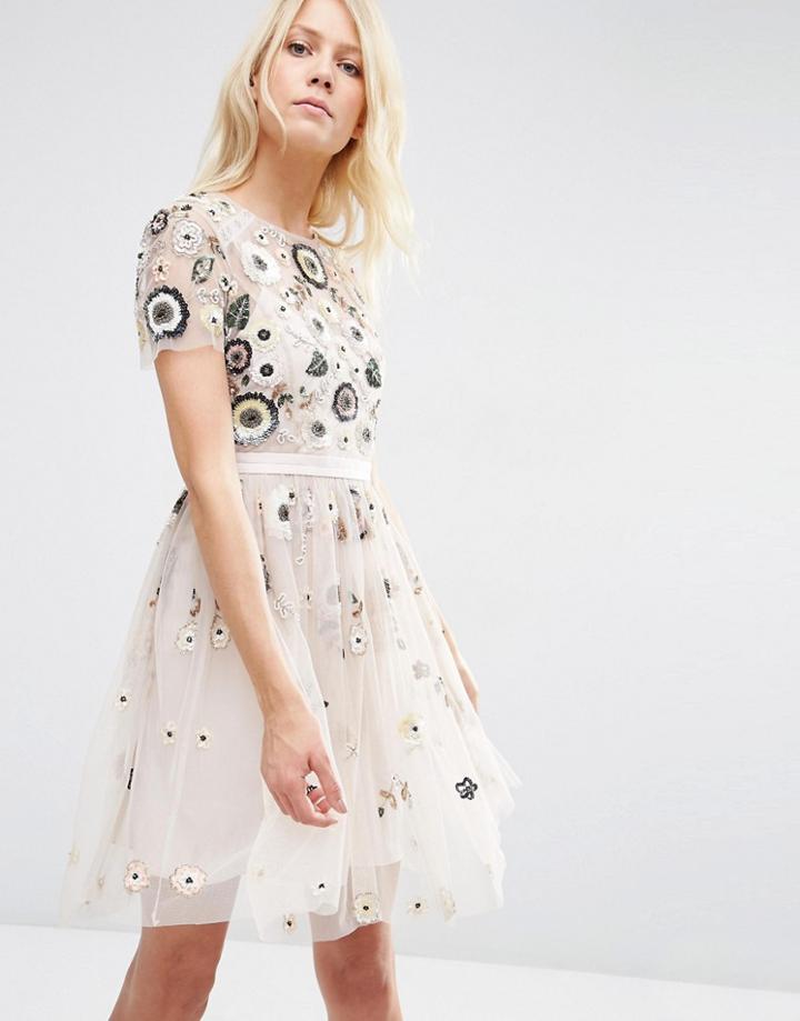 Needle & Thread Tulle Woodland Lace Embellished Dress - Petal Pink