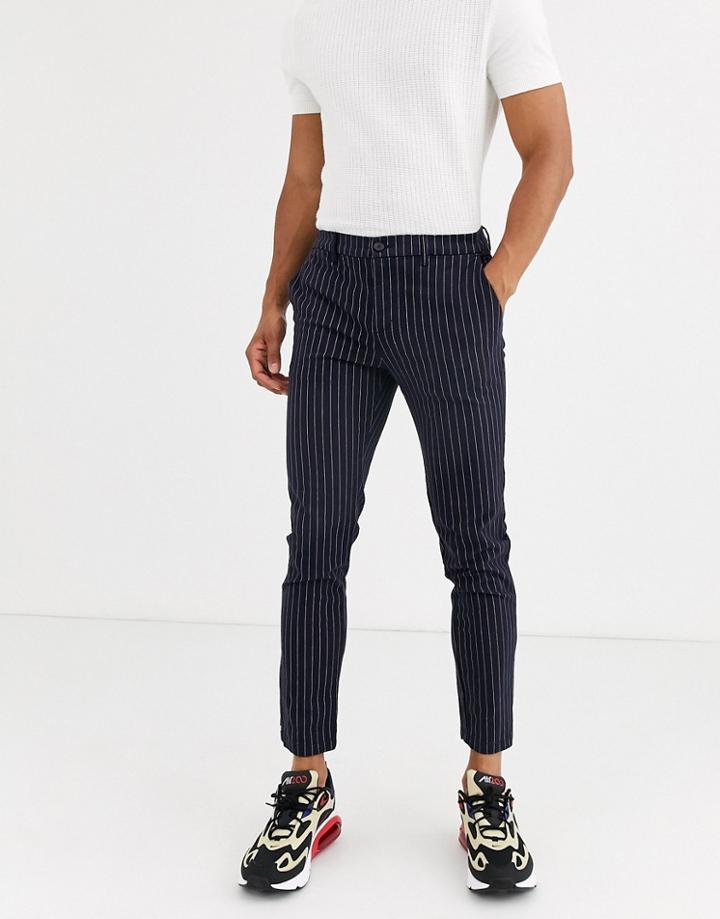 River Island Skinny Pants In Navy Stripe