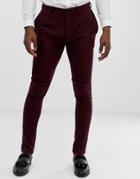Asos Design Wedding Super Skinny Suit Pants In Burgundy Twill - Red