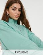 Reclaimed Vintage Inspired Cropped Half Zip Sweat With Logo Embroidery In Mint-green