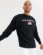 Asos Design Oversized Sweatshirt With Los Angeles Text Print In Black - Black