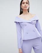 Lavish Alice Bardot Double Breasted Tuxedo Jacket - Blue
