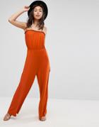 Asos Bandeau Jersey Jumpsuit With Wide Leg - Brown