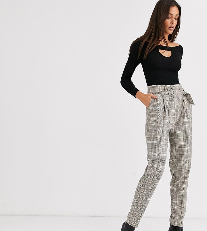 New Look Tall Buckle Check Pants In Brown