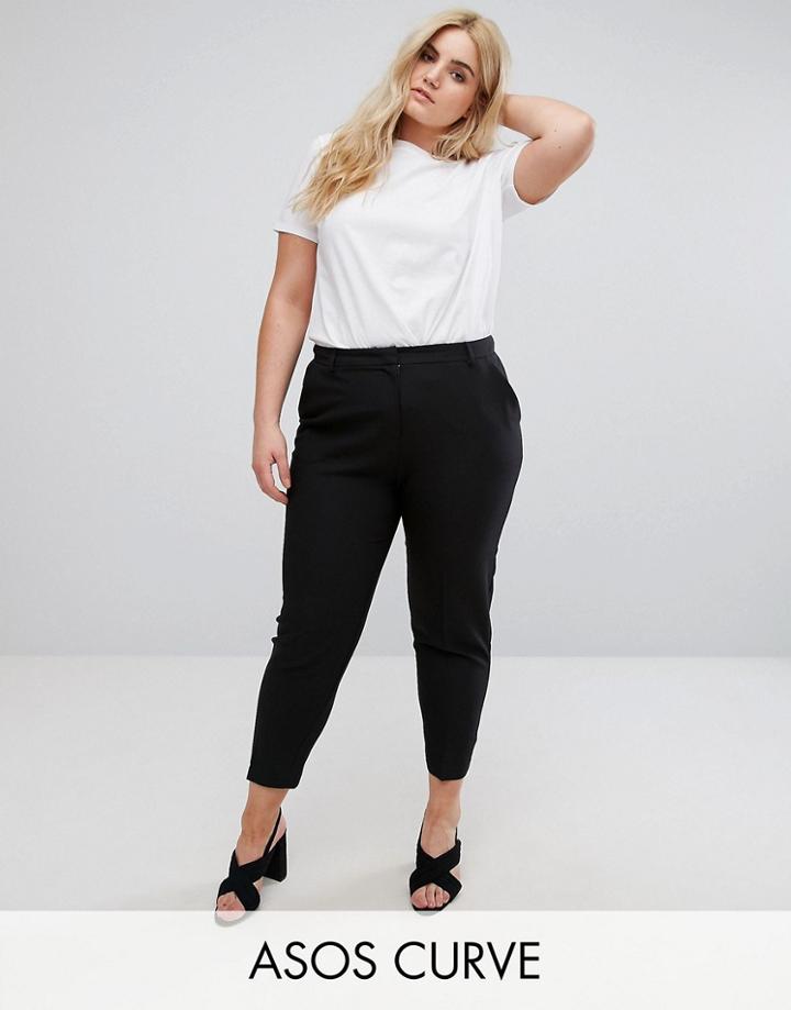 Asos Curve Ankle Grazer Cigarette Pant In Crepe - Black