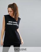 Twerk Out Run Now Pizza Later Muscle Tank In Black - Black