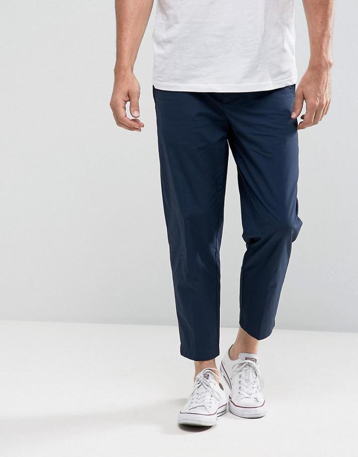 Kiomi Slim Fit Cropped Chino In Navy - Navy