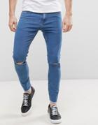 Only & Sons Jeans In Skinny Fit With Rip Knee And Cropped Raw Hem - Blue