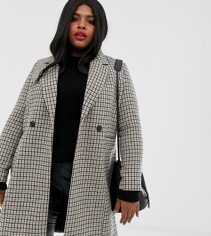 Vero Moda Curve Checked Tailored Coat-brown