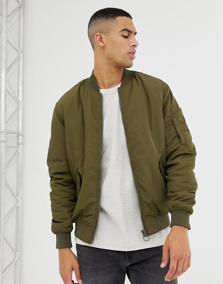 Bershka Bomber Jacket In Khaki - Green