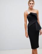 Asos Design Sparkle Strap Structured Origami Bodycon Midi Dress - Black