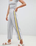 Stradivarius Ribbed Crop Pants With Side Stripe - Gray