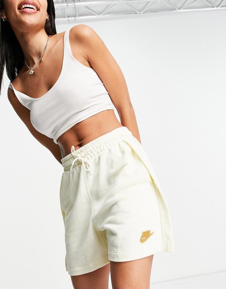 Nike Earth Day Mid Rise Fleece Shorts In Cream-white