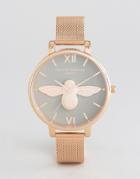 Olivia Burton Bumble Bee Rose Gold Mesh Watch - Gold