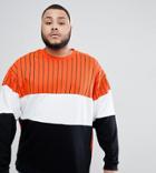 Asos Design Plus Oversized Sweatshirt With Color Block Stripes - Orange