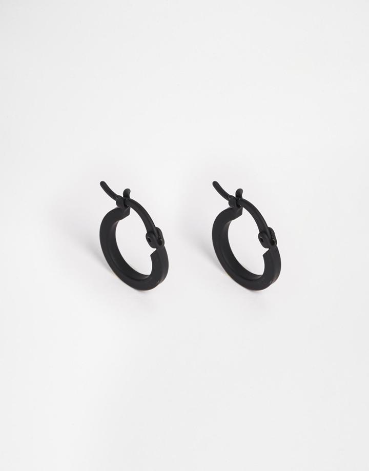 Asos Hoop Earrings In Rubber Coated Black - Black