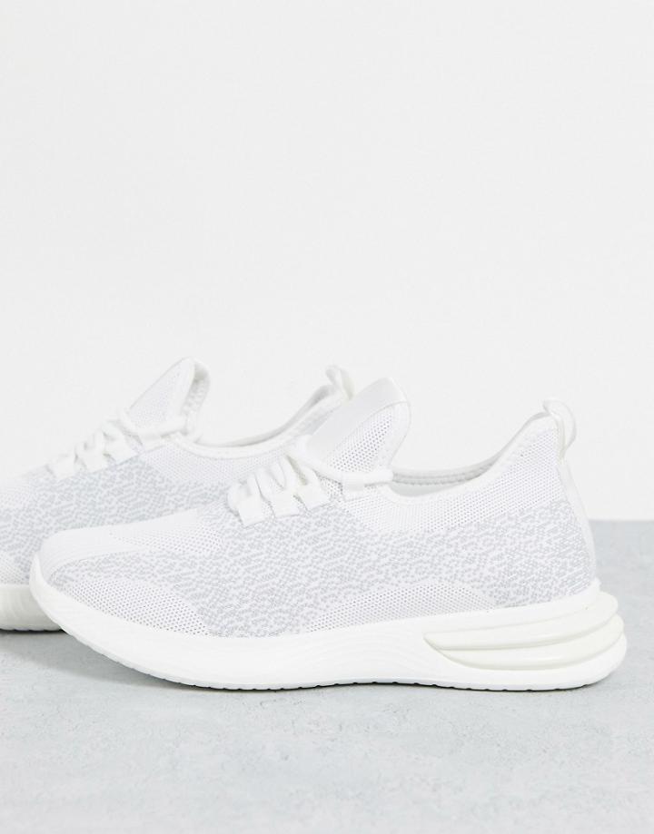 Brave Soul Flyknit Sneakers In White/gray Mix