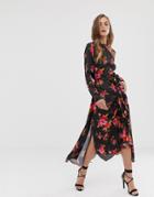 Asos Design Midi Skater Dress In Bright Floral Print-multi