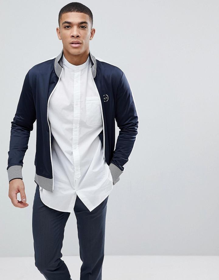 Armani Exchange Tricot Side Stripe Sweat Zip Through In Navy - Navy