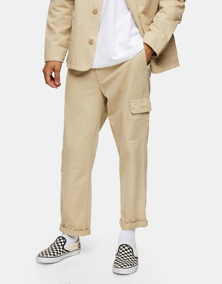 Topman Organic Cotton Blend Wide Leg Cargo Pants In Stone-neutral