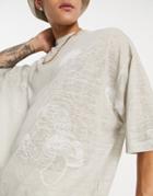 Asos Design Oversized T-shirt In Beige With All Over Mushroom Print-neutral