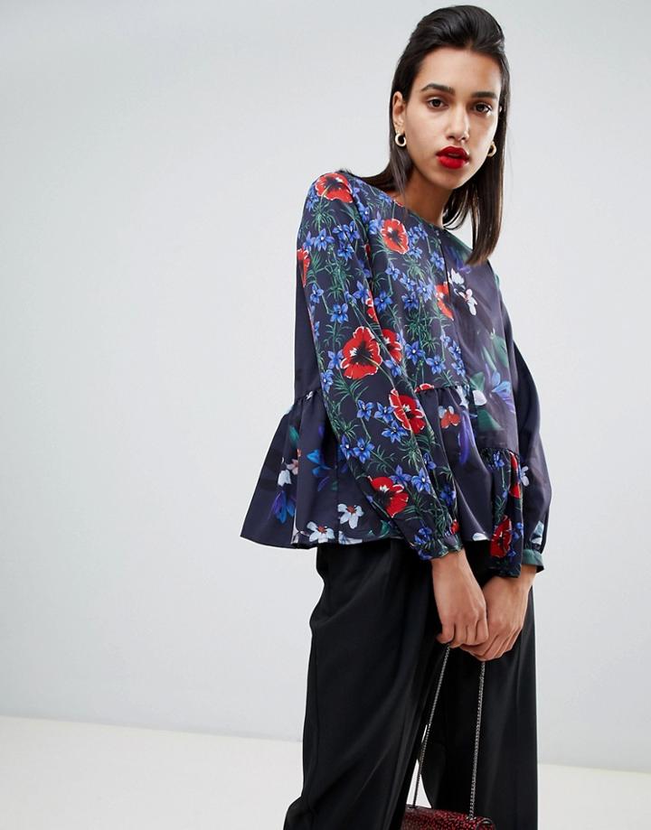 French Connection Lisette Patchwork Floral Print Asymmetric Blouse