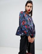 French Connection Lisette Patchwork Floral Print Asymmetric Blouse