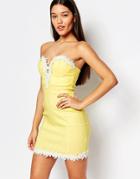 Rare London Lace Trim Mini Dress - Lemon