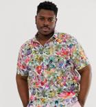 Asos Design Plus Regular Fit Shirt With Burn Out Floral Print-white
