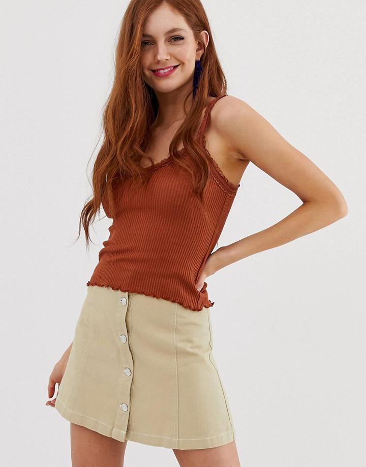 Stradivarius Frill Edge Tank Top In Brown