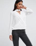 Lipsy Wrap Front Blouse With Choker Detail - Cream