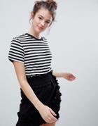 Monki Stripe Contrast Edge T-shirt - Black