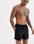 Asos Design Swim Shorts In Black Seersucker Short Length