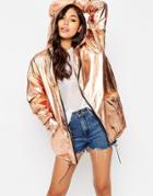 Asos Rain Trench In Rose Gold Metallic - Pink