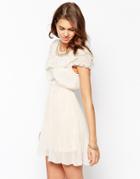 Pussycat London Skater Dress With Frill Top And Pleated Skirt - Nude
