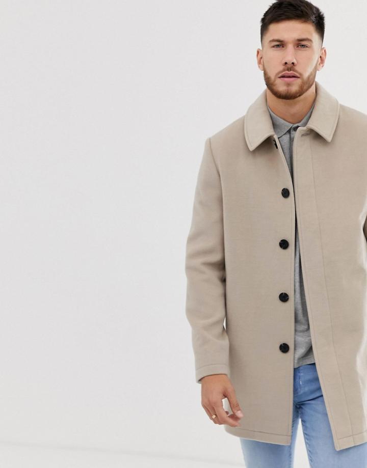 Asos Design Wool Mix Coat In Stone