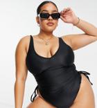 We Are We Wear Plus Nicola Ruched Side Swimsuit In Black